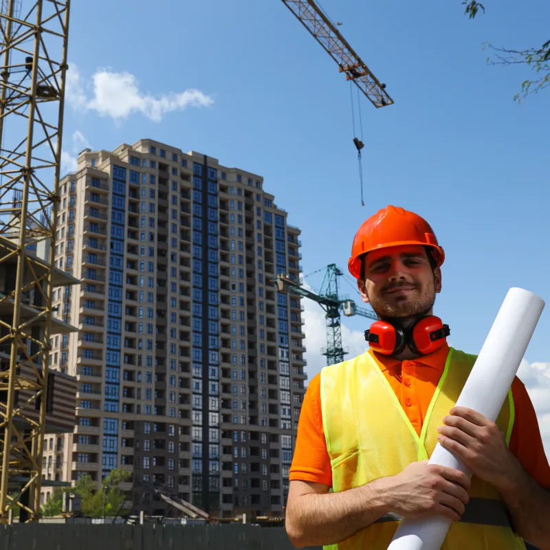 Young man civil engineer in safety hat